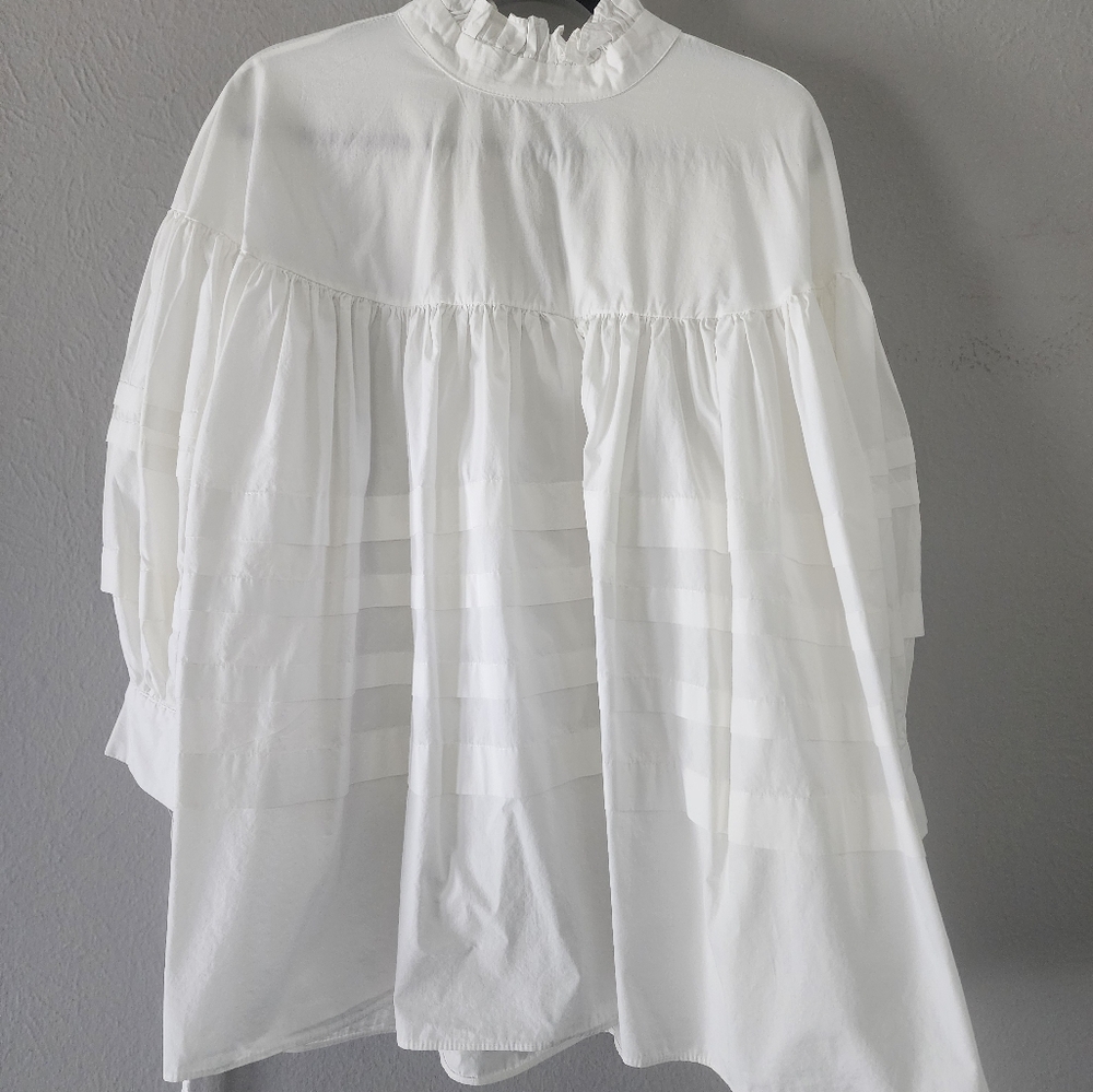 Women Ruffles Pullover Blouse Casual Frill Puff Sleeve Retro